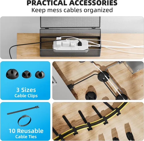 Miniatura 7 de Marbrasse Paquete de 3 cajas de organización de cables, caja organizadora de cables de malla metálica para cables de TV, ocultación eléctrica