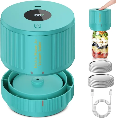 Miniatura 15 de LOVE MOMENT Kit de sellado al vacío de tarro de masón eléctrico para boca ancha y tarro de masón de boca regular, color azul