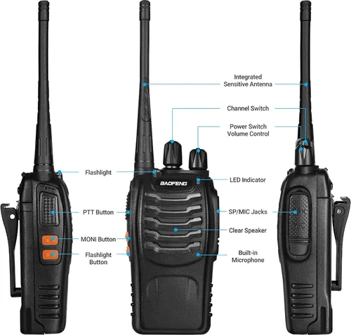 Miniatura 3 de Baofeng Walkie Talkies - Radios bidireccionales de largo alcance con auriculares, paquete de 4 unidades UHF recargables de mano BF-888s Walkie
