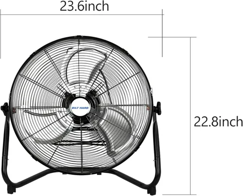 Miniatura 5 de BILT HARD Ventilador de piso de alta velocidad de 4600 CFM de 20 pulgadas, ventilador de metal resistente de 3 velocidades con sistema de montaje