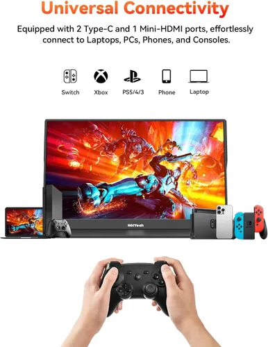 Miniatura 3 de HotYeah Monitor de viaje portátil, monitor portátil de 16.1 pulgadas, 144 Hz, 1080P FHD, pantalla 106% sRGB HDR, pantalla externa USB-C HDMI