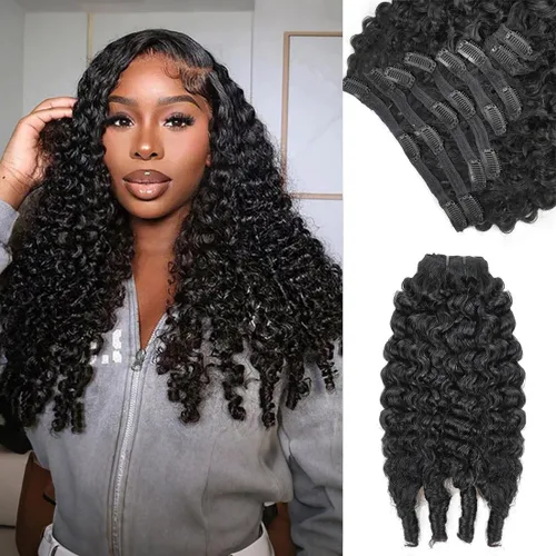 Miniatura 34 de Extensiones de cabello humano real con clip, 8 unidades, cabello humano Remy liso de seda suave natural, 4.23 oz, 20 pulgadas, negro natural #1B, 8