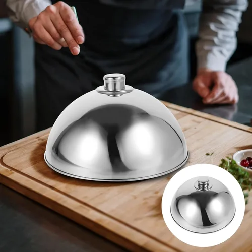 Miniatura 3 de Cabilock Cubierta de cúpula de alimentos de acero inoxidable con mango de cuentas plateadas, tapa de plato de servir alimentos a prueba de polvo