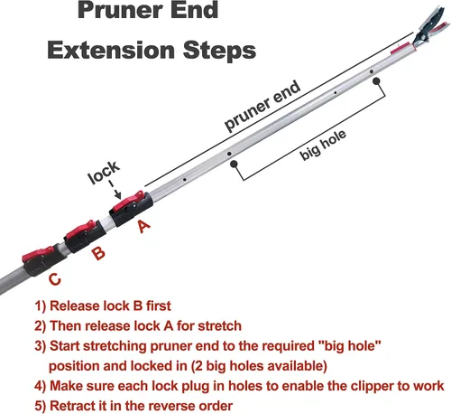 Miniatura 3 de Podadora de árboles extensible de 5.4 a 14.8 pies, 4 secciones, cortadoras telescópicas de corte y sujeción, sierras de poste, tijeras de podar