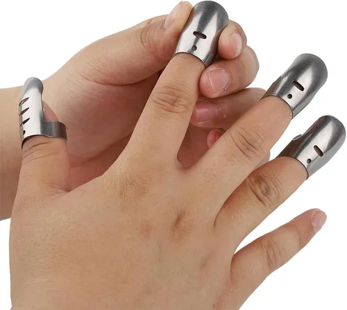 Miniatura 5 de TOPINCN Protector de dedos de acero inoxidable, 4 unidades, protector de dedos para evitar daños al cortar