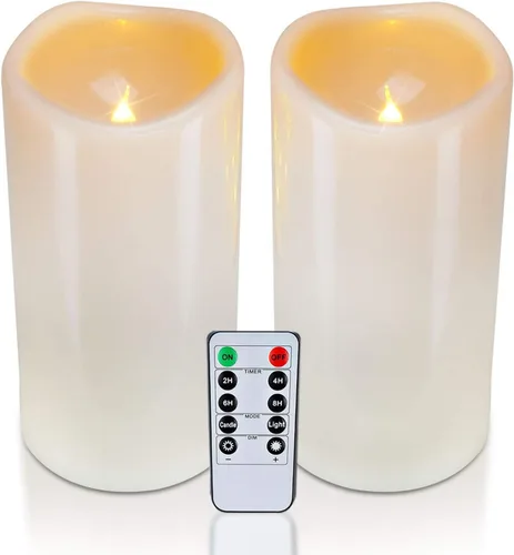 Miniatura 12 de Homemory Velas grandes impermeables sin llama de 6" x 4" para exteriores con control remoto y temporizador, velas LED parpadeantes que funcionan