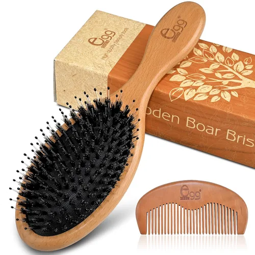 Miniatura 12 de BLACK EGG Cepillo de cerdas de jabalí para mujeres, hombres y niños, cerdas naturales suaves para cabello delgado y fino, restaura brillo y textura