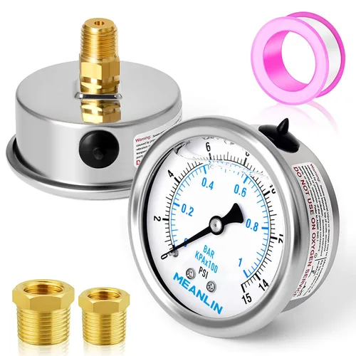 Miniatura 79 de MEANLIN MEASURE - Manómetro de acero inoxidable, relleno de líquido, esfera con cara de 2.5 pulgadas, NPT de 1/4 de pulgada, agua, aceite y gas