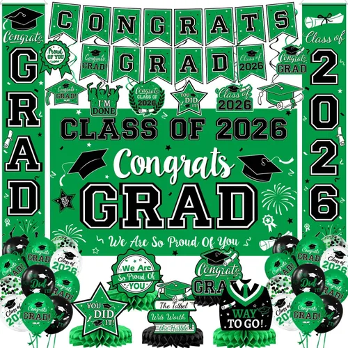 Miniatura 14 de Decoraciones de graduación 2026, juego de decoraciones de graduación rojo y negro con pancarta y telón de fondo de felicitaciones, letrero