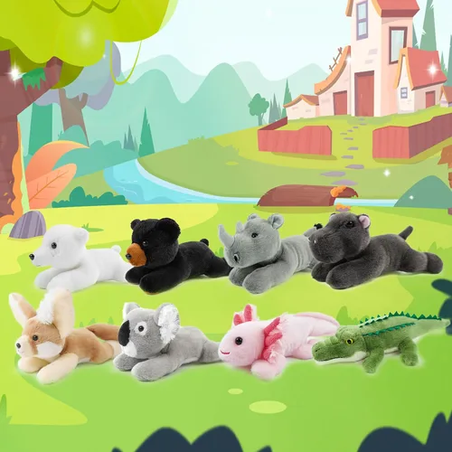 Miniatura 5 de Animal de peluche realista de 8 pulgadas para niños, con postura acostada, peluche para niños y niñas, adultos, cumpleaños, abrazo, enseñanza