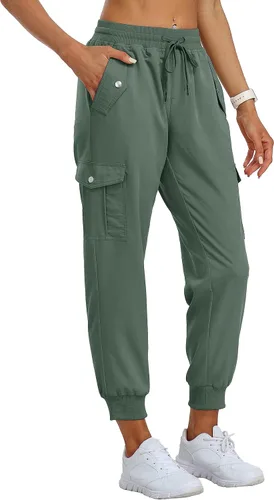Miniatura 2 de MoFiz Pantalones cargo para mujer, ligeros, con cintura elástica, pantalones deportivos de senderismo, pantalones casuales de viaje con bolsillo