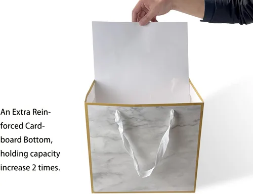 Miniatura 3 de HUAPRINT Bolsas de regalo de papel de mármol con asas, paquete de 12, bolsas de regalo cuadradas grandes de 10 x 10 x 10 pulgadas para compras
