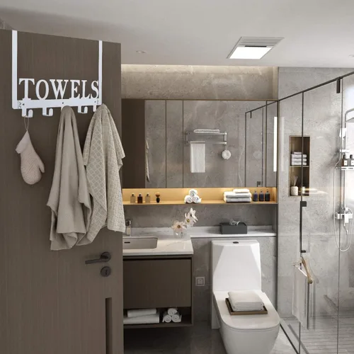Miniatura 4 de Kuhome Toallero de ganchos para colgar sobre la puerta, para baño/dormitorio/cocina/piscina, para colgar toallas de playa/batas de baño, para Gris