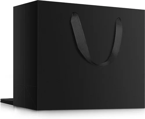 Miniatura 9 de EUSOAR Bolsas de regalo grandes negras, paquete de 12 bolsas de papel de compras de 16 x 6 x 12 pulgadas con asas, bolsa de mercancía de papel kraft