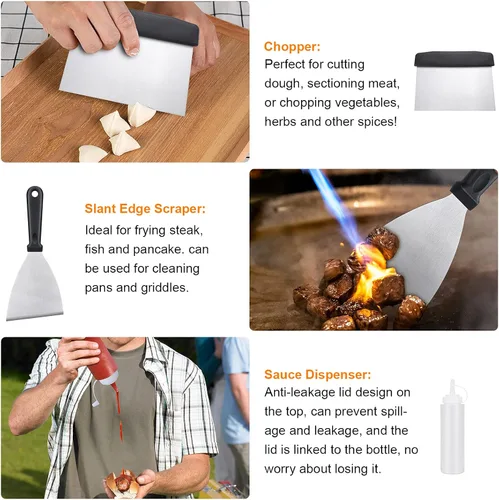 Miniatura 7 de Blackstone Kit de accesorios para parrilla, 16 piezas de accesorios de parrilla plana para Blackstone y chef de campamento con espátula, raspador