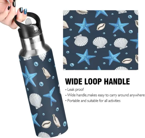Miniatura 4 de Stainless Steel Water Bottle 20 Oz, Leakproof Water Bottles for Gym Outdoor Travel School, Blue Starfish
