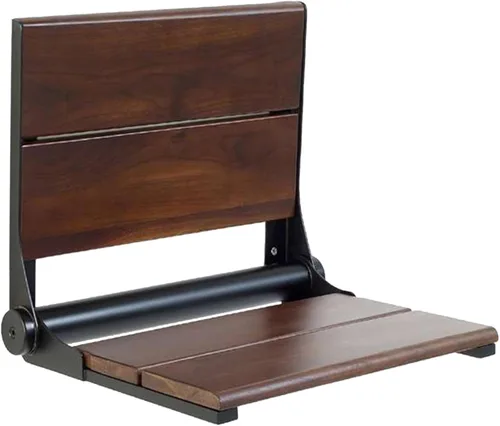 Miniatura 12 de Asiento de ducha de nogal, madera de contorno, banco plegable de montaje en pared para ducha interior, ADA Safety Aid, acero inoxidable 304, negro