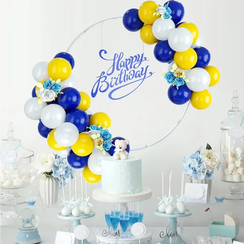 Miniatura 3 de FEYG - Juego de arco de globos, 50 globos de color azul, amarillo y blanco. Globos de látex para cumpleaños, bodas, baby shower, compromiso, Azul