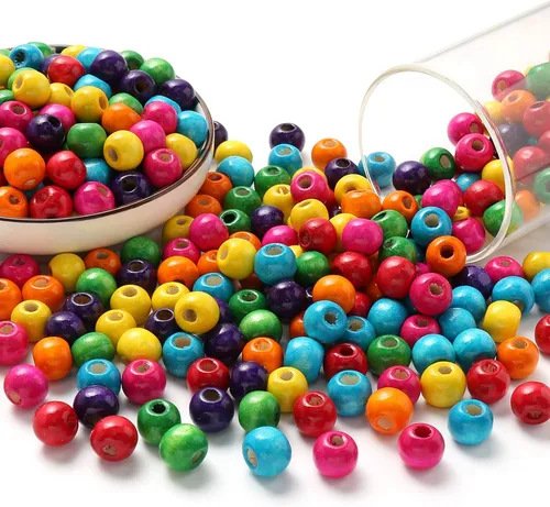 Miniatura 3 de 600Pcs Cuentas de Madera Coloridas con Gran Agujero Cuentas Redondas de Pintura a Granel en Madera Natural para Pulseras de Joyería, Collares