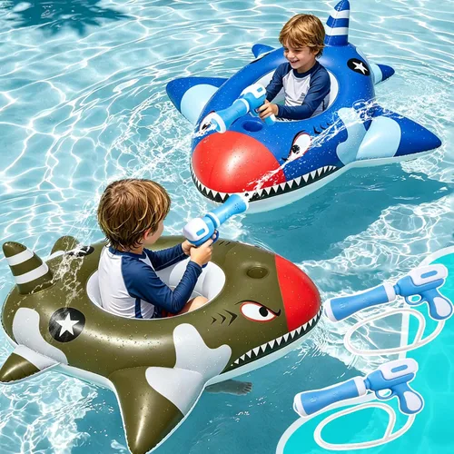 Miniatura 10 de 2 Pack Inflatable Shark Pool Floats Kids 3-11 Years, Kids Floaties Swimming Pool Toys with 2 Water Squirt Guns Boys Girls Party Float Ride-on