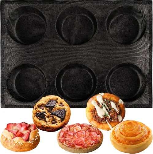 Miniatura 20 de FUNSHOWCASE Pan redondo bandeja perforada panadería moldes de silicona 24 mini disco cónico bollo malla hornear hoja
