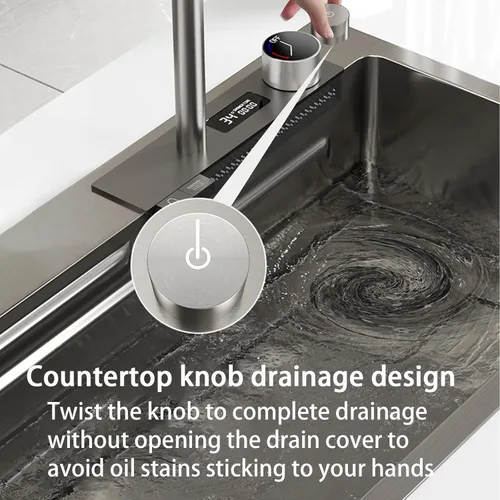 Miniatura 7 de Fregadero de cocina nano negro y gris 304 de acero inoxidable 304, fregadero de cocina con estación de trabajo de un solo tazón, fregadero de cocina