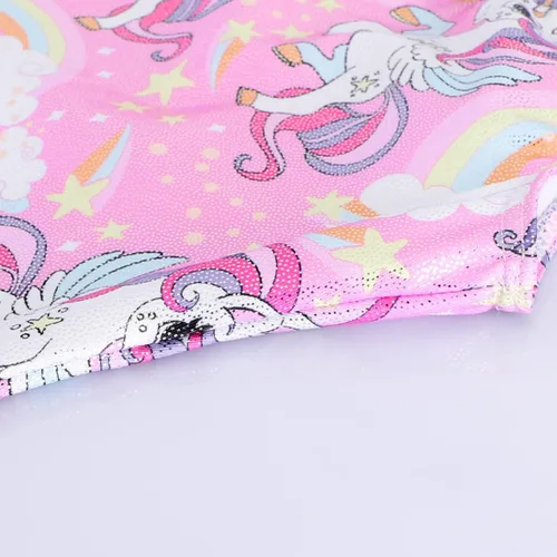 Miniatura 4 de HOZIY - Leotardos de gimnasia con pantalones cortos brillantes para niñas pequeñas; estampados de unicornio, aurora, arco iris, sirena, dinosaurio