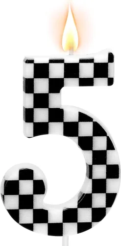 Miniatura 8 de Velas de cumpleaños con temática de autos de carreras, velas a cuadros número 1, adorno de pastel a cuadros blanco y negro, suministros para fiestas