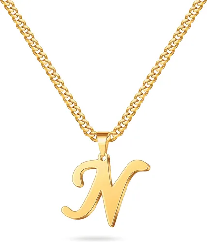 LUXEJEW Collares con inicial de cadena cubana de oro para hombres, dije de letra, collar con inicial para hombres, niños y mujeres, collares con