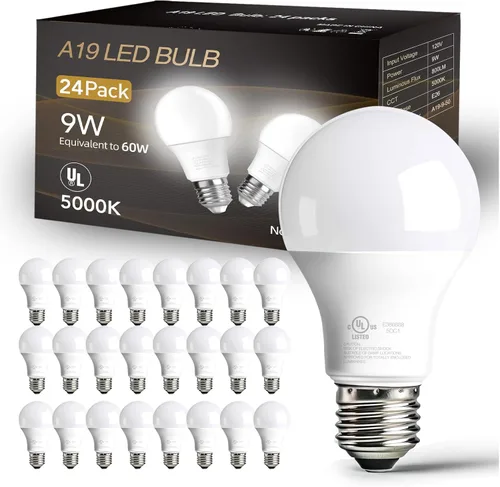 dalattin Paquete de 24 bombillas led A19 de luz diurna blanca 5000K, bombillas estándar equivalentes a 60 W, casquillo E26, 800 lm, ahorro Luz