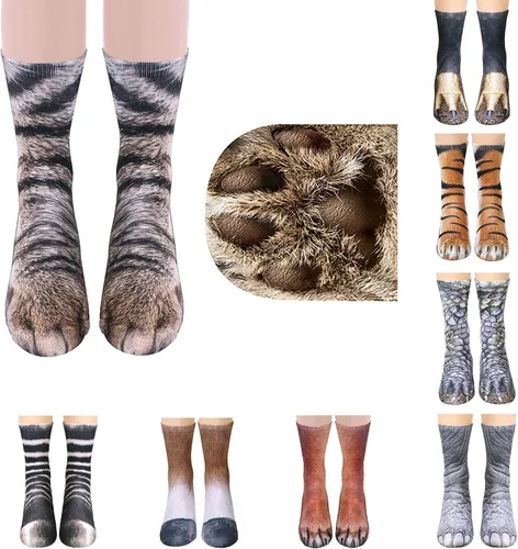 Miniatura 5 de Calcetines con diseños divertidos de animal en 3D, diseño de gato loco, tigre, pata de perro, calcetines novedosos, regalos de broma