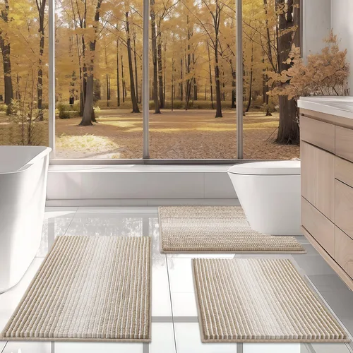 Miniatura 11 de BSICPRO Juego de alfombras de baño de 3 piezas, alfombrillas de inodoro en forma de U con contorno, juego de alfombrilla de baño, alfombrilla