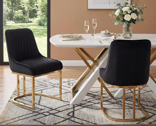 EALSON Sillas tapizadas de terciopelo para comedor, juego de 2 sillas modernas de acento para el comedor con base dorada de metal, sillas cómodas