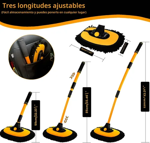 Miniatura 6 de Cepillo de Limpieza Curvo de 15° para Automóvil con Mango Telescópico Barra Larga de Aleación de Aluminio de 43" Trapeador de Lavado Para Lavar