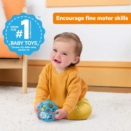 Miniatura 2 de Bright Starts Oball Sonajero de fácil agarre sin BPA para bebé en azul, edad recién nacido y más, 10 cm