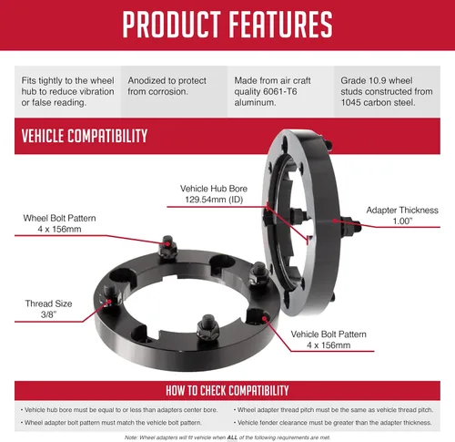 Miniatura 4 de Wheel Accessories Parts 2 piezas de espaciadores de rueda para ATV UTV de 4 en 156 mm 4x156 mm, 1 pulgada de espesor, 130 mm de buje, perno de rosca