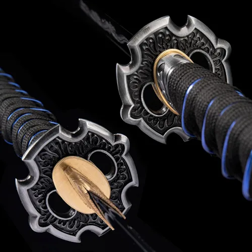Miniatura 6 de Espada katana japonesa hecha a mano, auténtica, forjada a mano, espadas samurai de acero de alto carbono 1060 para artes marciales, colección y Azul