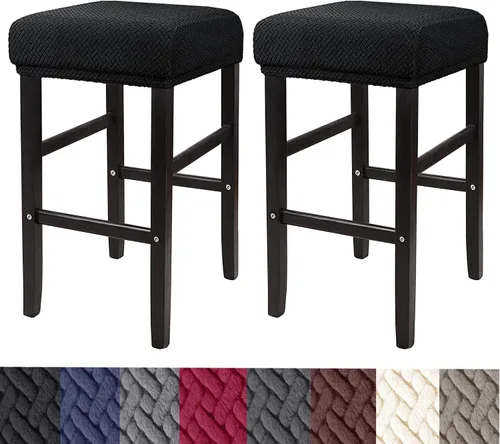 HFCNMY Fundas rectangulares para taburetes, paquete de 2 fundas elásticas para taburetes de bar con bandas elásticas, color negro