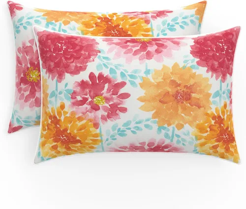 Miniatura 16 de Pillow Perfect - Cojines decorativos florales brillantes para interiores/exteriores, 2 unidades, lumbar - 11.5 x 18.5 pulgadas, verde/rojo Zoe