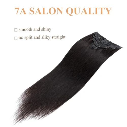 Miniatura 3 de Extensiones de cabello humano 100% remy de 10 a 24 pulgadas, con clips, calidad grado 7A, cabeza completa, 8 piezas, 18 clips; largo, suave, sedoso