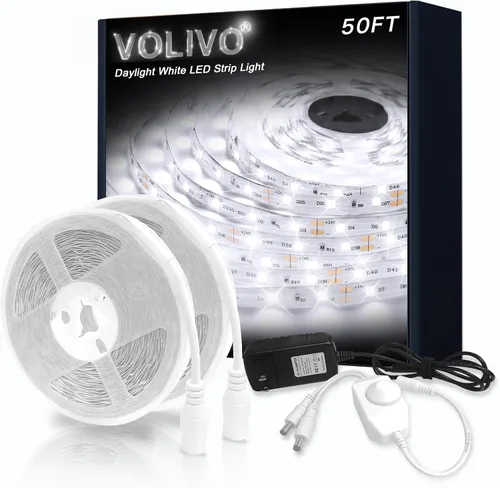 Miniatura 10 de VOLIVO - Tira de luces LED blancas, 16.4 pies, tira de luces LED de intensidad regulable 6500K, luz blanca brillante de día, adhesivo fuerte, tira