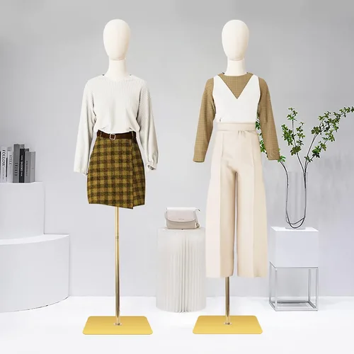 Miniatura 6 de Maniquí femenino con forma de torso para costura, cuerpo de maniquí dorado con soporte metálico, cabeza desmontable para exhibición de ropa
