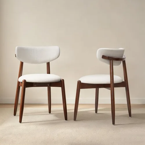 Miniatura 37 de CHUN YI Juego de 2 sillas de comedor tapizadas de madera maciza, sillas auxiliares de cocina de tela moderna de mediados de siglo con respaldo Beige