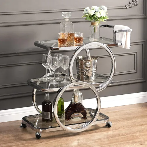 Miniatura 7 de Carritos de Bar para Servir del Hogar, Carritos de Cocina de 3 Niveles con Ruedas, Carritos de Bar Móviles para Cocina, Comedor, Sala de Estar, Gris