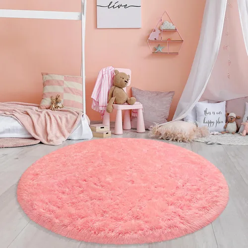 Miniatura 19 de Alfombra circular pequeña para dormitorio, 2 x 2 pies, color azul, para decoración de habitación de niños, redonda esponjosa para guardería