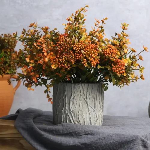 Miniatura 4 de 6 paquetes de flores artificiales de otoño, decoraciones de otoño, hojas verdes, arbustos para Acción de Gracias, hogar, cocina, habitación