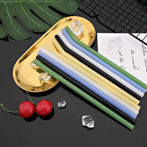 Miniatura 8 de JASHII 8 popotes de vidrio negro, reutilizables, de cristal, colorido, resistente a las roturas, con 2 cepillos de limpieza para batidos, batidos