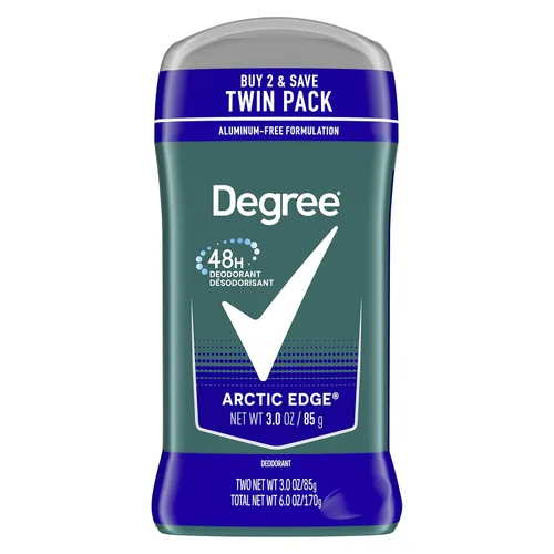 Degree Desodorante original para hombre, 48 horas, protección contra olores, desodorante Arctic Edge para hombres, 3 onzas, paquete doble