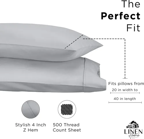 Miniatura 4 de Linen Home Juego de fundas de almohada King de 500 hilos, fundas de almohada 100 % algodón de fibra larga, juego de 2 fundas de almohada de satén