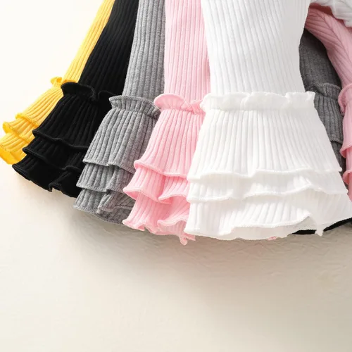 Miniatura 3 de Unikaka Pantalones elásticos acampanados para niña pequeña y bebé con pantalones de vellón con volantes y leggings, paquete de 5